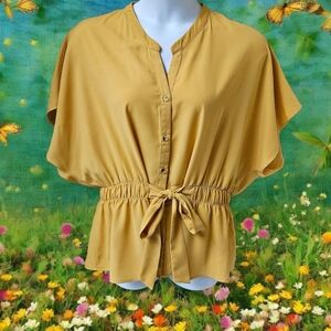 SWEETRAIN Plus Size Short Sleeve Tie Front Button Front Blouse 3X NWOT